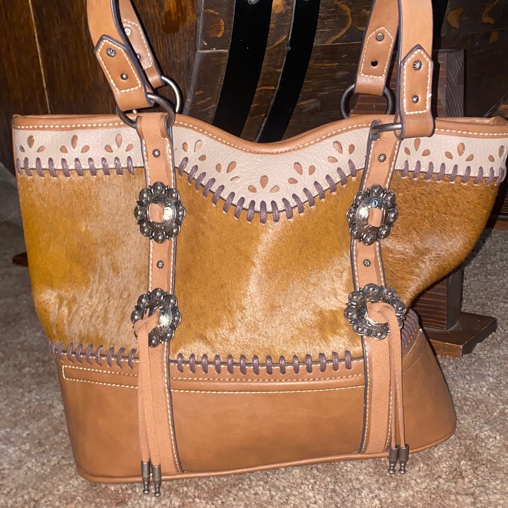 Justin Womens cowhide Brown and Tan Leather Tote Bag